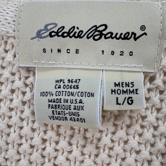 Eddie Bauer Vintage Mens Beige Chunky Knit Button-Up Cotton Vest L USA 80s/90s - Picture 3 of 8